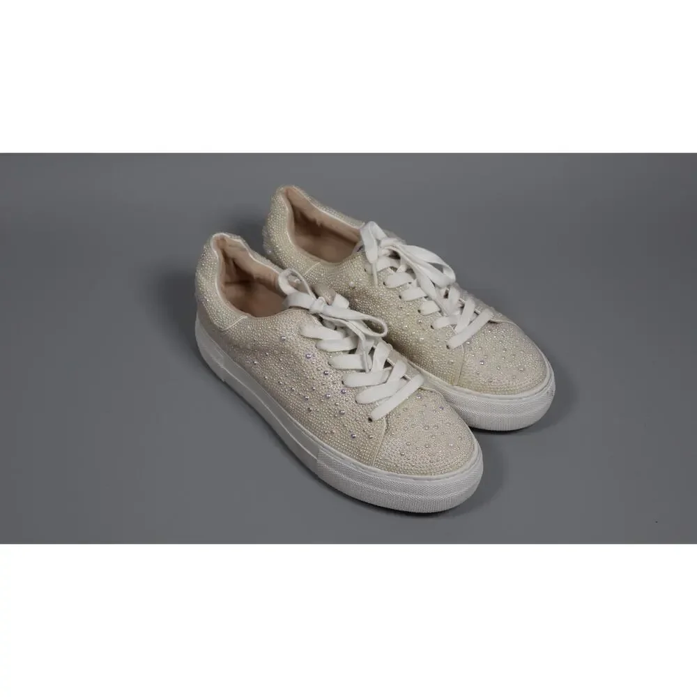 Blue by Betsey Johnson Sidny Pearl Rhinestone Platform Sneakers Women Size 8